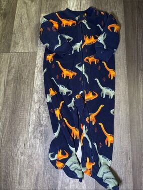 Unbranded Navy Kids One-Piece Fleece Pajamas with Orange & Gray Dinosaurs 200